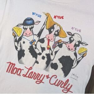 Moo Larry Curly Vintage Three Stooges Cow Funny Parody Graphic Art Shirt Medium